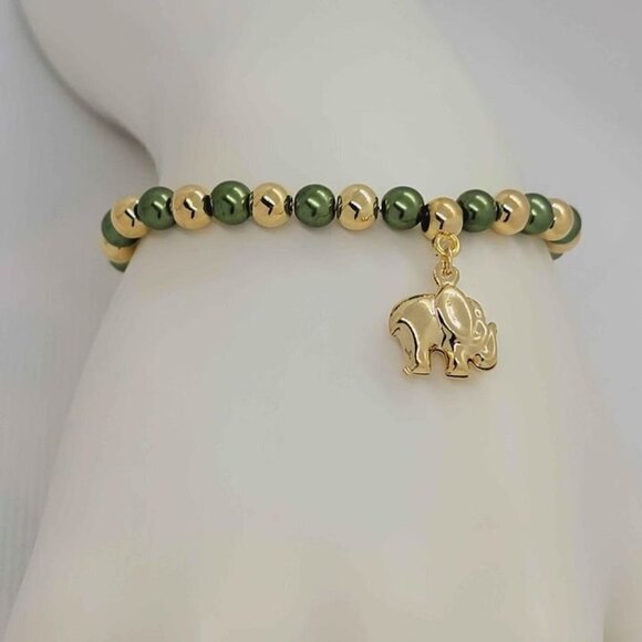 Jewelry - Brand New Brazilian 18k Gold Filled Elephant Green Beaded Bracelet